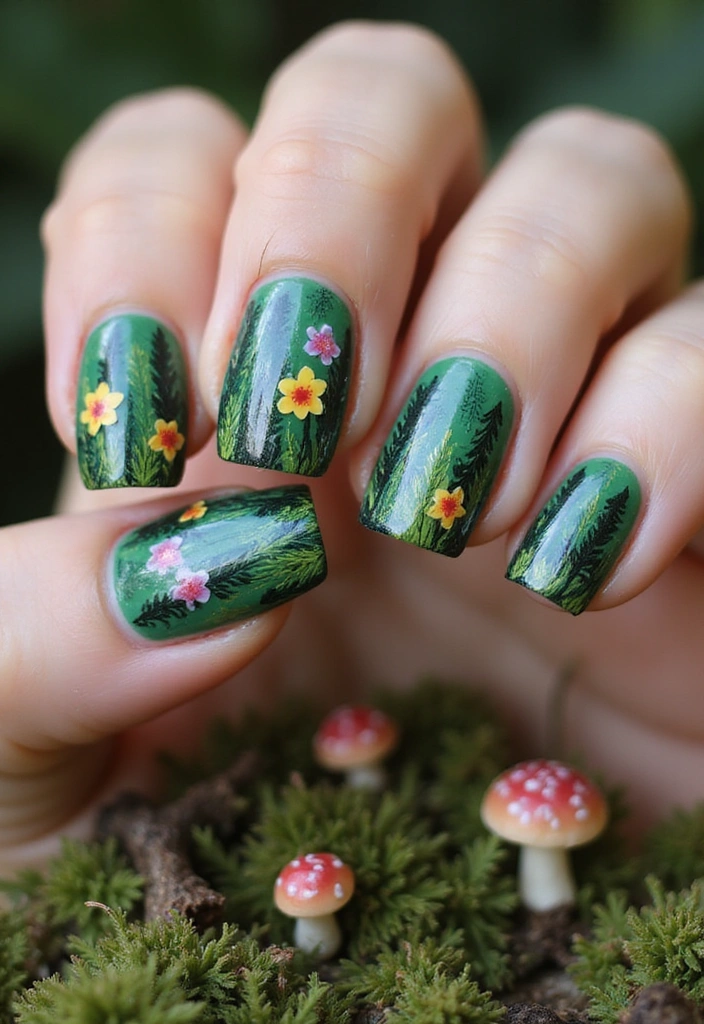 15 Floral Spring Nails That'll Make Your Friends Green with Envy (Wait Until You See #3!) - 14. Enchanted Floral Forest