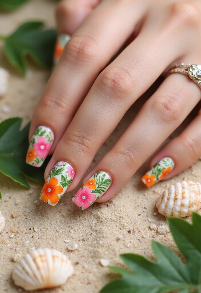 15 Floral Spring Nails That'll Make Your Friends Green with Envy (Wait Until You See #3!) - 5. Tropical Paradise